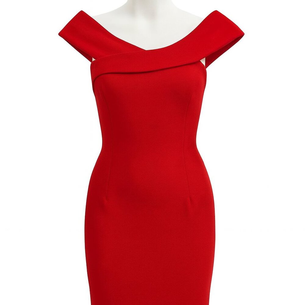 Likely Off Shoulder Red Bodycon Gown Dress Women’s-10 | Elegant/Formal Evening